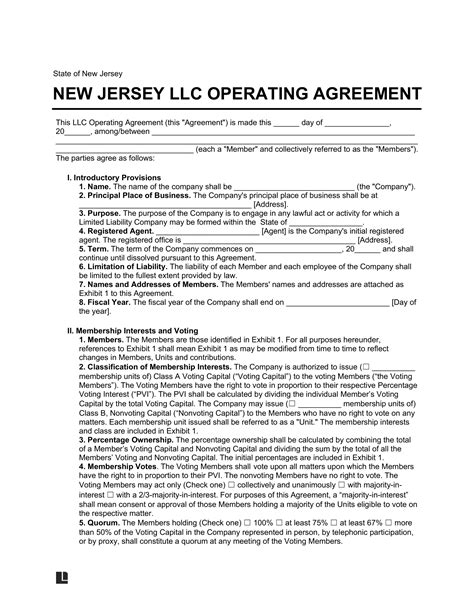 NJ LLC Operating Agreement Template